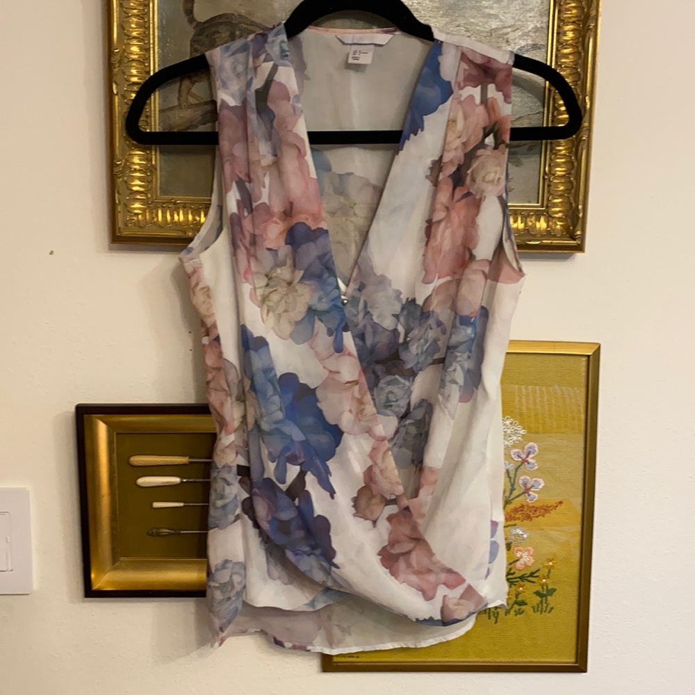 H&M Floral Print Sheer Crossover Sleeveless Top